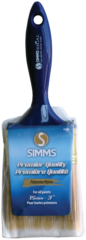Simms 1400-75 Paint Brush, 3 in W, Flat Brush, 3 in L Bristle, Nylon/Polyester Bristle