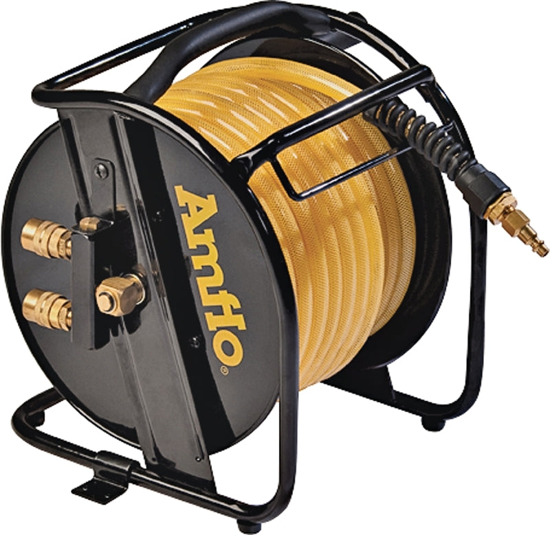 Amflo 545HR-RET Air Hose Reel, 3/8 in OD, 75 ft L, MNPT, 200 psi Pressure, Polyurethane, Gold