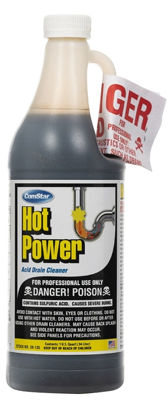 ComStar Hot Power 30-135 Drain Cleaner, Liquid, Amber, Sharp, 1 qt Bottle