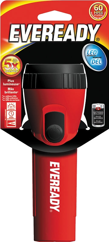 Eveready EVEL15HS Flashlight, D Battery, Carbon Zinc Battery, LED Lamp, 9 Lumens, 57 m Beam Distance, 60 hr Run Time