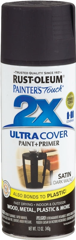 2X Ultra Cover 334064 Spray Paint, Satin, Dark Walnut, 12 oz, Can