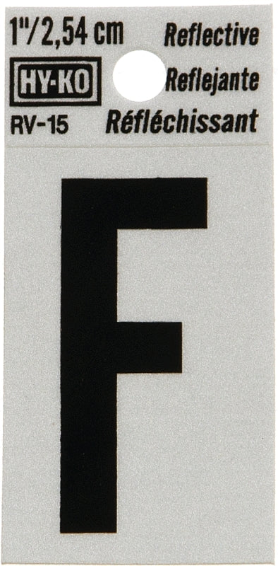 Hy-Ko RV-15/F Reflective Letter, Character: F, 1 in H Character, Black Character, Silver Background, Vinyl