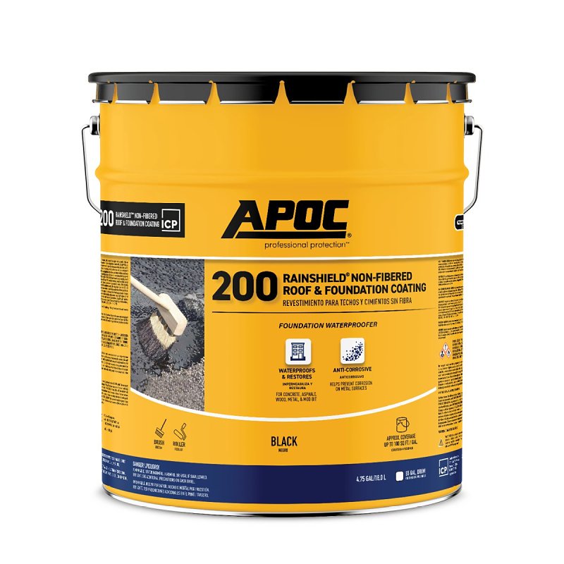 APOC 200 Rainshield AP-200 Series AP-2005 Non-Fibered Roof and Foundation Coating, Black, 4.75 gal, Pail, Liquid