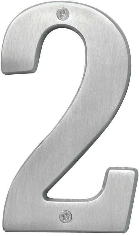 Hy-Ko Prestige Series BR-51SN/2 House Number, Character: 2, 5 in H Character, Nickel Character, Solid Brass
