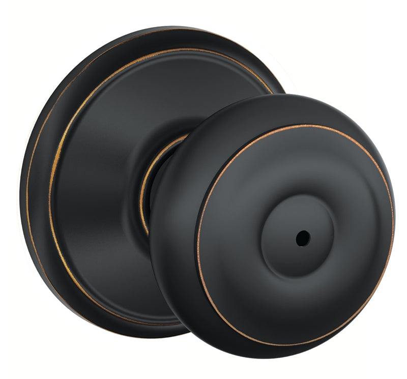 Schlage Georgian Series F40 GEO 716 Privacy Lockset, Round Design, Knob Handle, Aged Bronze, Metal, Yes