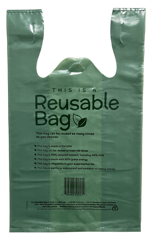 R3 T59021 Reusable Bag, 20.65 L Capacity, HMW-HDPE/LLDPE/PCR, Green