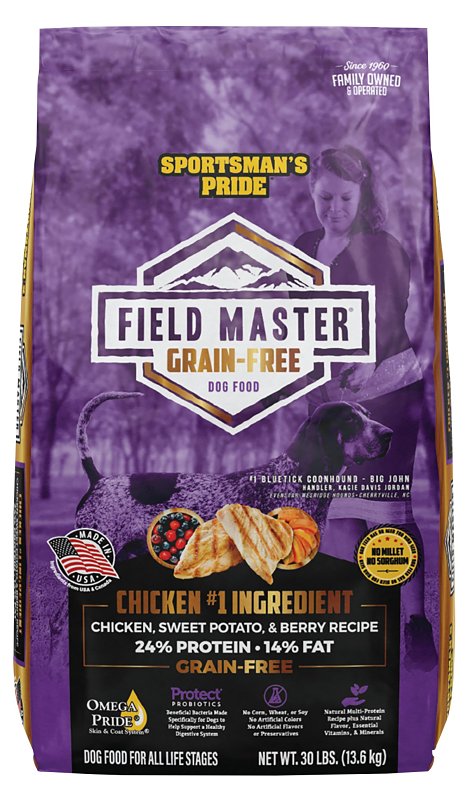 Sportsman's Pride Field Master 10167 Dog Food, Small, Medium, Large Breed, Dry, Berry, Chicken, Sweet Potato, 30 lb