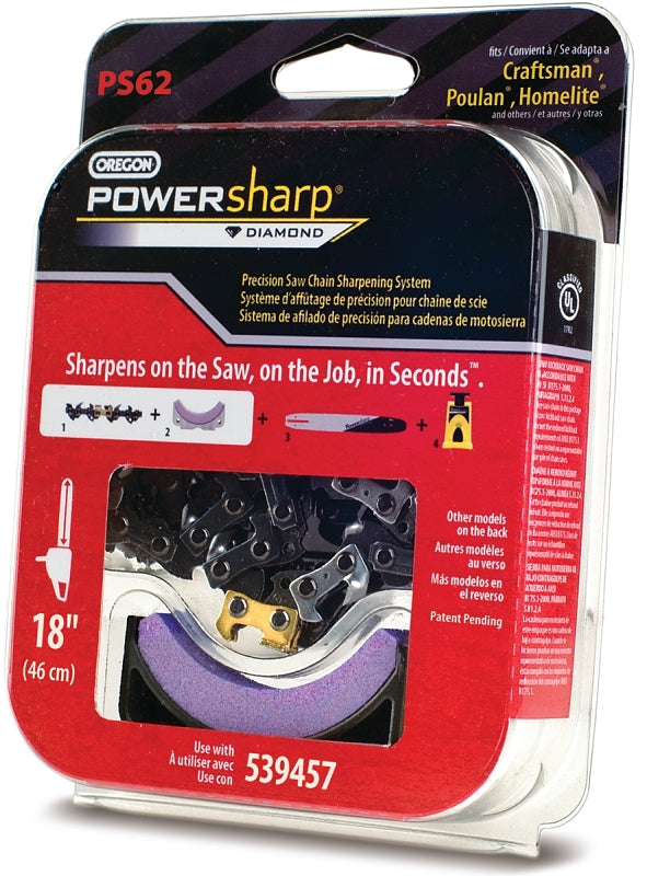 Oregon PS62 Replacement Chain with Sharpening Stone, 18 in L Bar, 0.05 Gauge, 3/8 in TPI/Pitch, 62-Link