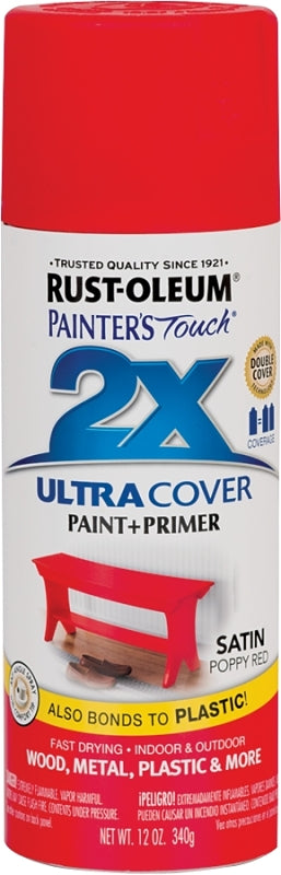 2X Ultra Cover 334084 Spray Paint, Satin, Poppy Red, 12 oz, Can