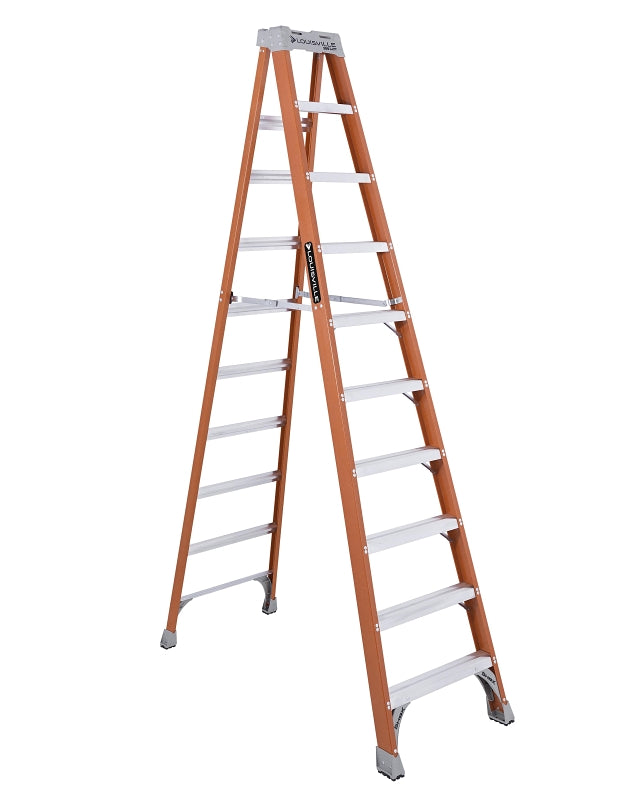 Louisville FS1510 Step Ladder, 10 ft H, Type IA Duty Rating, Fiberglass, 300 lb, 9-Step, 170 in Max Reach