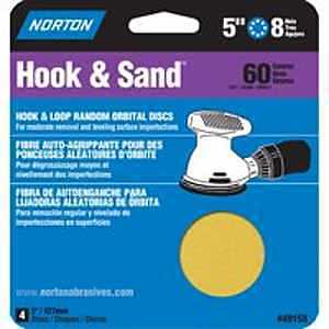 Norton 49158 Sanding Disc, 5 in Dia, Coated, P60 Grit, Coarse, Aluminum Oxide Abrasive