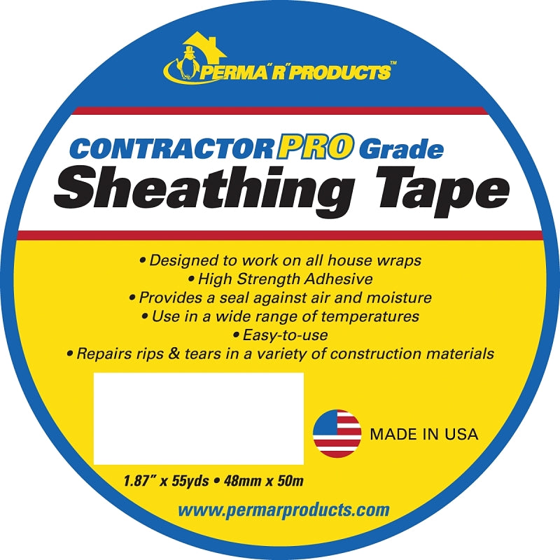 Perma R Products 18755 Sheathing Tape, 50 m L, 48 mm W, Polypropylene Backing, White