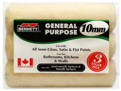 BENNETT 3PK PL1009 Paint Roller Refill, 10 mm Thick Nap, 240 mm L, Fabric Cover