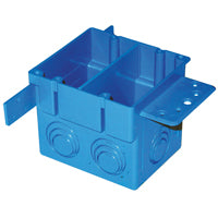 Carlon A238 Outlet Box, 2 -Gang, 5 -Knockout, PVC, Blue, Bracket Mounting
