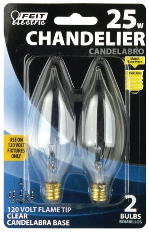 Feit Electric BP25CFC Incandescent Lamp, 25 W, Flame Tip Lamp, Candelabra E12 Lamp Base, 2700 K Color Temp