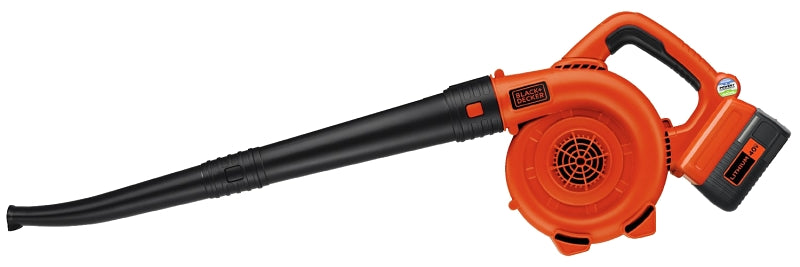 Black+Decker LSW36 Sweeper, 2.6 Ah, 36 V Battery, Lithium-Ion Battery, 120 cfm Air, 60 min Run Time, Black/Orange