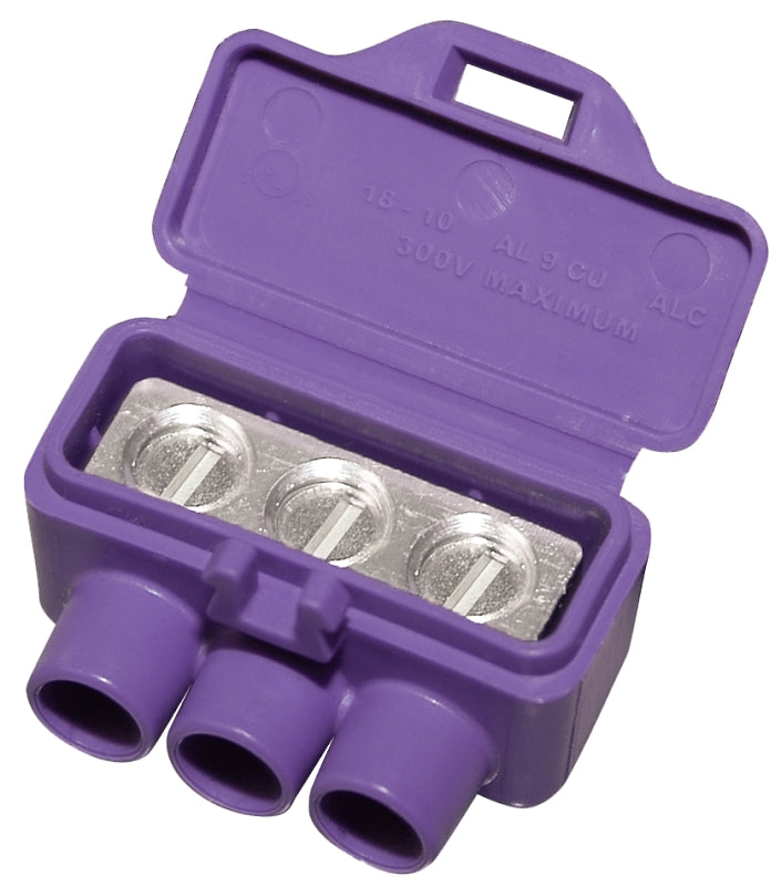 King Innovation AlumiConn 95110 3-Port Wire Connector, #12 to #10, #18 to #10 Wire, Silicone Contact, Purple