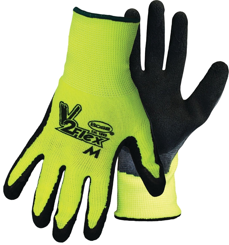 Boss V2 FLEXI-GRIP 8412-L Coated Gloves, Men's, L, Knit Cuff, Latex Coating, Polyester Glove, Black/Fluorescent Yellow