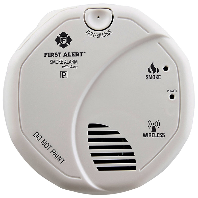 First Alert 1039826 Wireless Smoke Alarm with Voice Location, 3 V, Photoelectric Sensor, 85 dB, Alarm: Audible, White