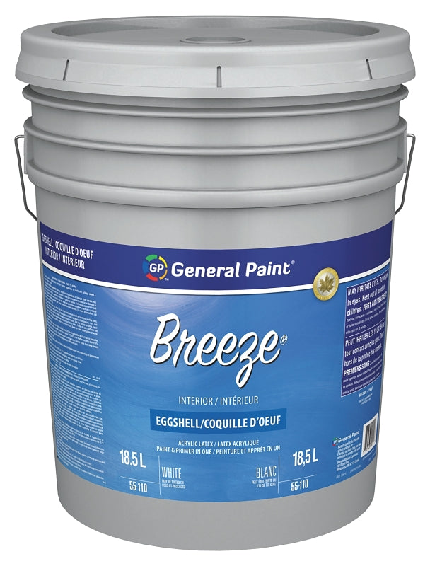 General Paint 55-110-20 Interior Paint, Eggshell Sheen, White, 5 gal, 310 to 420 sq-ft Coverage Area