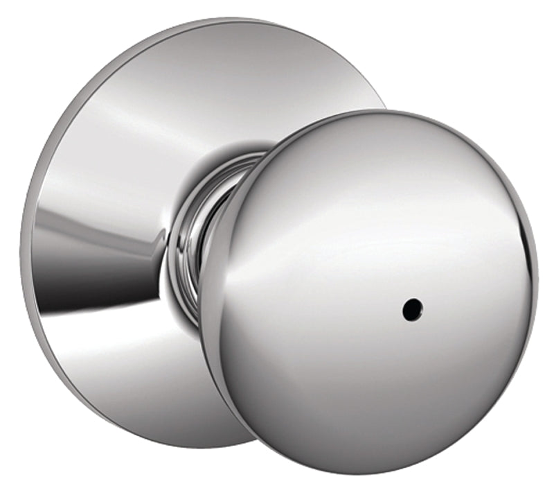 Schlage Plymouth Series F40 PLY 625 Privacy Lockset, Round Design, Knob Handle, Bright Chrome, Metal, Yes