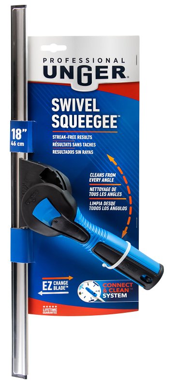 Unger Professional 985610 EZ-Change Squeegee with Interchangeable Blades, 18 in Blade, Poly Blade