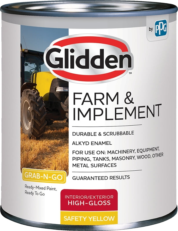 Glidden GLFIIE50YE-04 Exterior Paint, High-Gloss, Safety Yellow, 1 qt