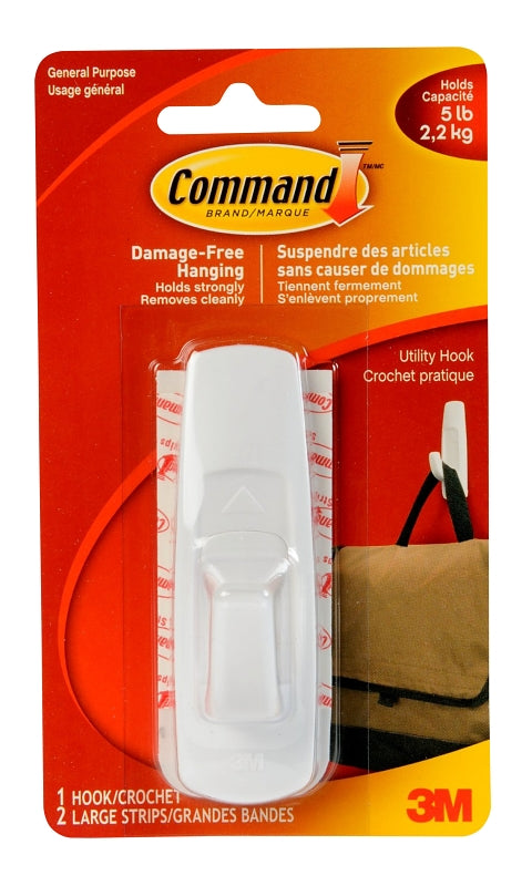 Command 17003C-CS Utility Hook, 5 lb, 1-Hook, Plastic, White