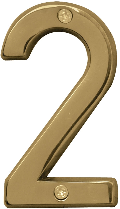 Hy-Ko Prestige Series BR-42PB/2 House Number, Character: 2, 4 in H Character, Brass Character, Brass