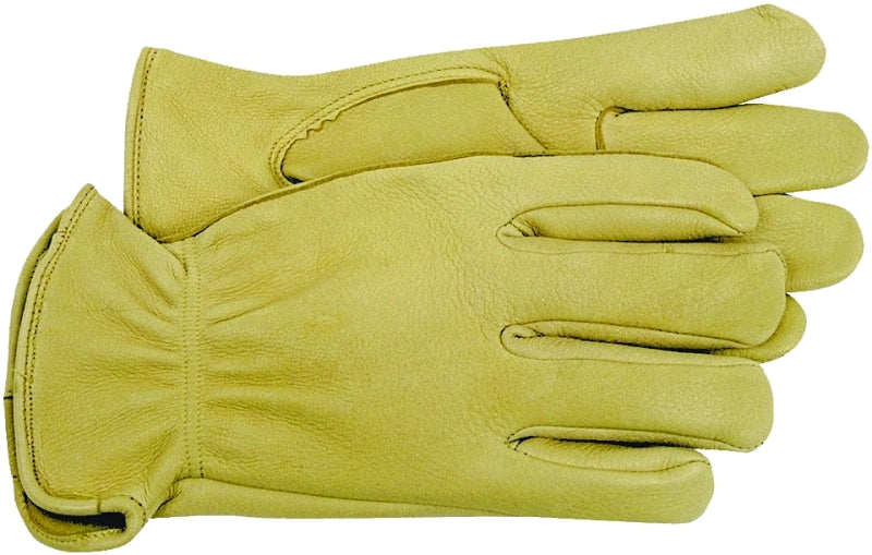 Boss 4085M Gloves, M, Keystone Thumb, Open, Shirred Elastic Back Cuff, Deerskin Leather, Gold