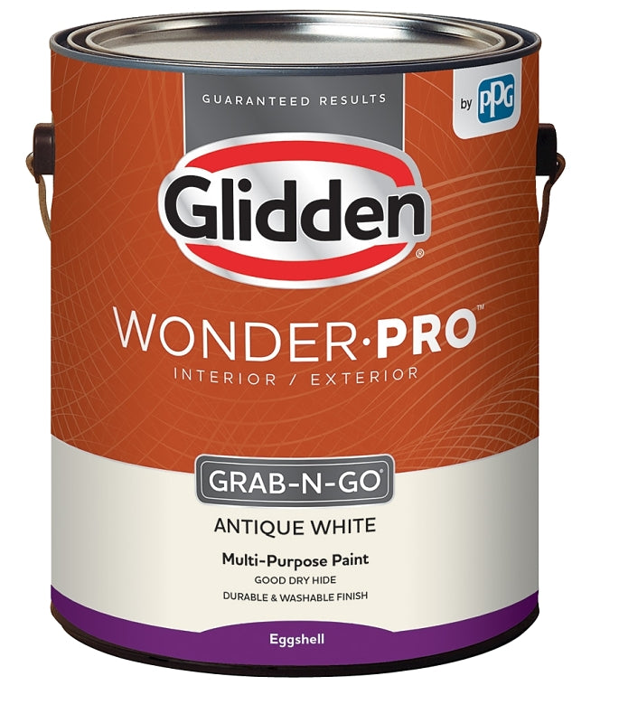 Glidden Wonder-Pro GLWP31AW/01 Interior/Exterior Paint, Eggshell Sheen, Antique White, 1 gal