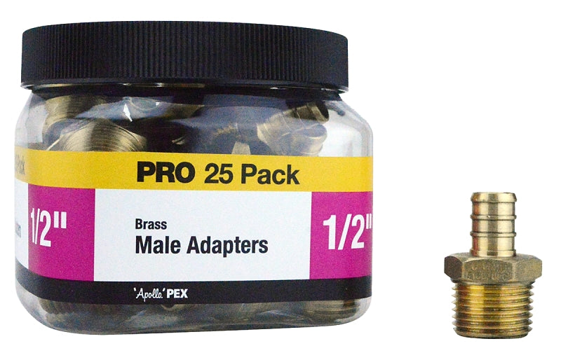Apollo Valves APXMA1225JR Pipe Adapter, 1/2 in, Barb x MPT, Brass, 200 psi Pressure