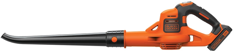 Black+Decker LSW321 Cordless Sweeper, 20 V Battery, Lithium Battery, 100 cfm Air, 25 min Run Time, Black/Orange