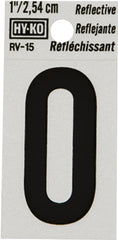 Hy-Ko RV-15/0 Reflective Sign, Character: 0, 1 in H Character, Black Character, Silver Background, Vinyl