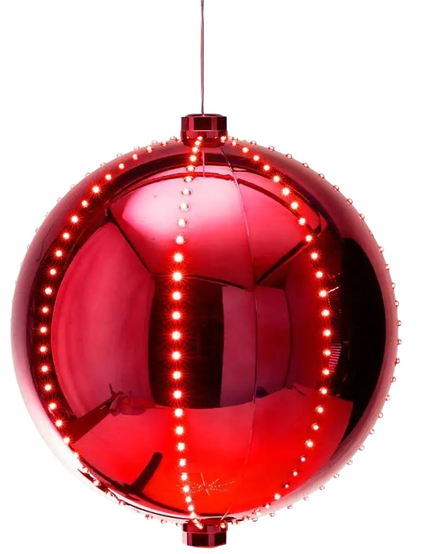 Santas Forest 60821 Ornament, 3 in H, Round Bulb, Plastic, Red, Internal Light/Music: Internal Light
