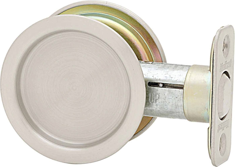 Kwikset 33426DROUNDPOCKET Pocket Door Lock, Satin Chrome, 2-3/8 in Backset