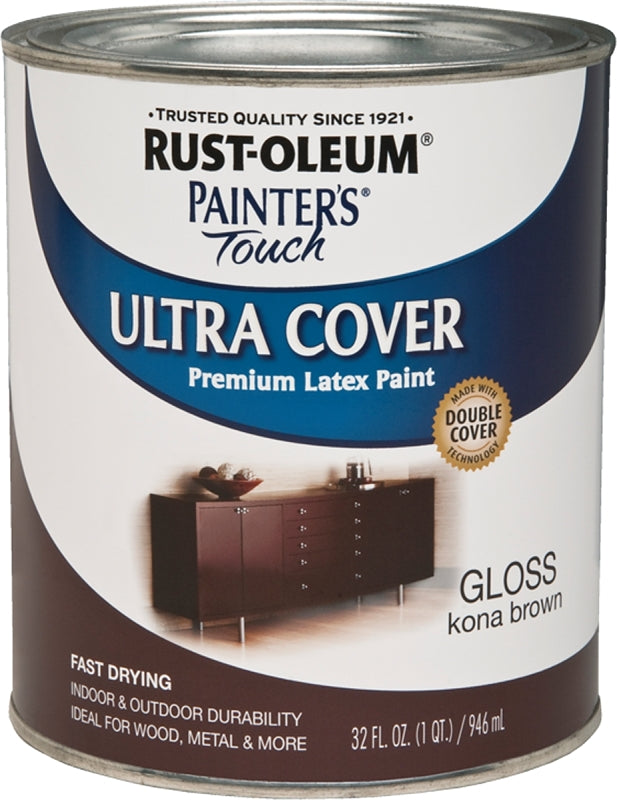 Painter's Touch Ultra Cover 1977502 Enamel Paint, Water Base, Gloss Sheen, Kona Brown, 1 qt, Can