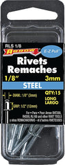 Arrow RLS1/8 Pop Rivet, Long, 1/2 in L, Steel