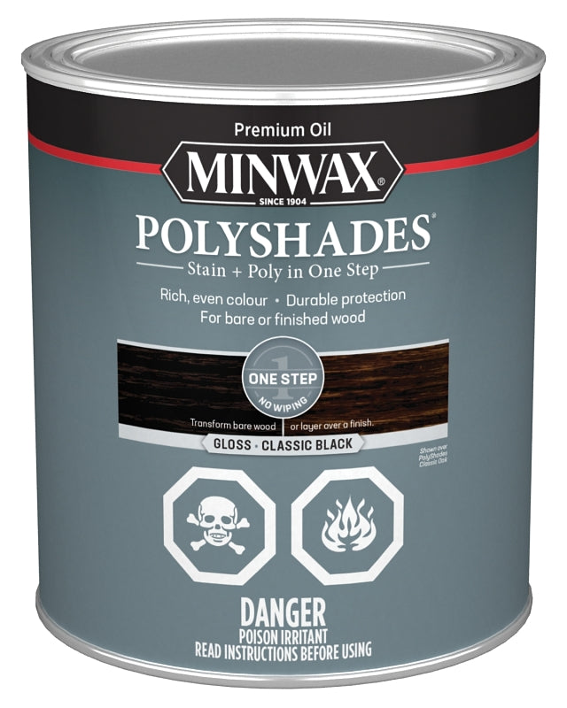 Minwax PolyShades CM3495300 Stain and Polyurethane Varnish, Gloss, Classic Black, Liquid, 946 mL