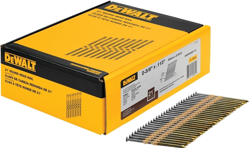 DeWALT DWRHS8D113 Framing Nail, 2-3/8 in L, 9 Gauge, Steel, Bright, Full Round Head, Smooth Shank