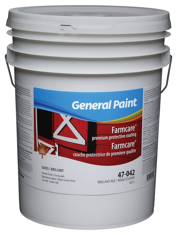 General Paint 47-042-20 General Purpose Farm Paint, Gloss, Brilliant Red, 5 gal, 300 to 400 sq-ft Coverage Area