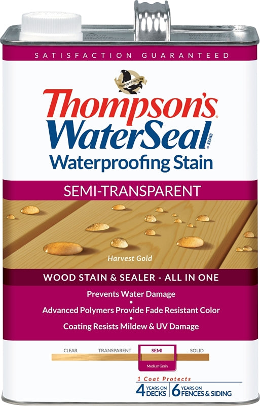 Thompson's WaterSeal TH.092201-16 Wood Sealer, Semi-Transparent, Liquid, Harvest Gold, 1 gal