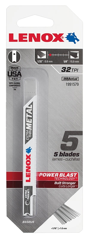 Lenox 1991579 Jig Saw Blade, 3/8 in W, 3-5/8 in L, 32 TPI