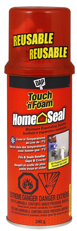 Touch 'n Foam Home Seal 7565041612 Minimum Expanding Sealant, Amber, 30 to 120 deg F, 12 oz Aerosol Can