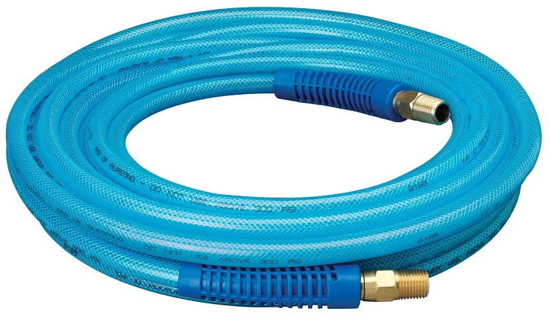 Amflo 12-25E Air Hose, 1/4 in ID, 25 ft L, MNPT, 300 psi Pressure, Polyurethane, Blue