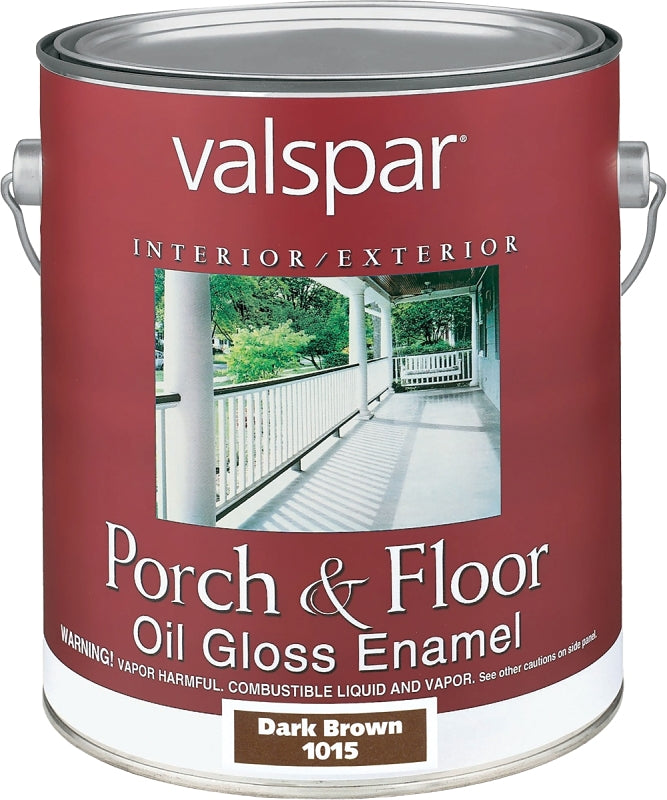 Valspar 027.0001015.007 Porch and Floor Enamel Paint, High-Gloss, Dark Brown, 1 gal