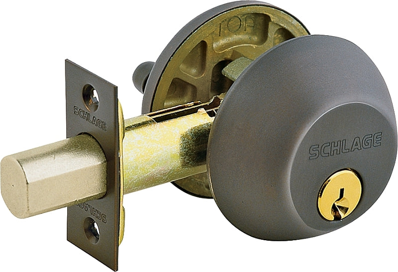 Schlage B60NV716 Deadbolt, Aged Bronze, Metal, C Keyway, Re-Key Technology: Traditional, Residential, Grade 1 Grade