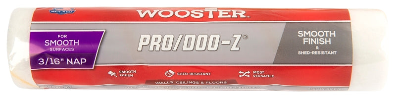 Wooster KR641-9 1/2 Roller Cover, 3/16 in Thick Nap, 9-1/2 in L, Woven Fabric Cover, White