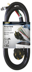 PowerZone Power Supply Range Cord, 6 8 AWG Cable, 6 ft L, 50 A, 250 V, Black