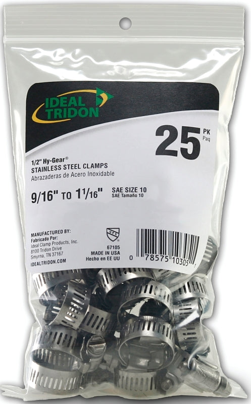 IDEAL-TRIDON Hy-Gear 67-6 Series 6710550 Worm Gear Hose Clamp, Stainless Steel